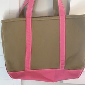 LL Bean Boat and Tote, Open Top in Pink and Beige